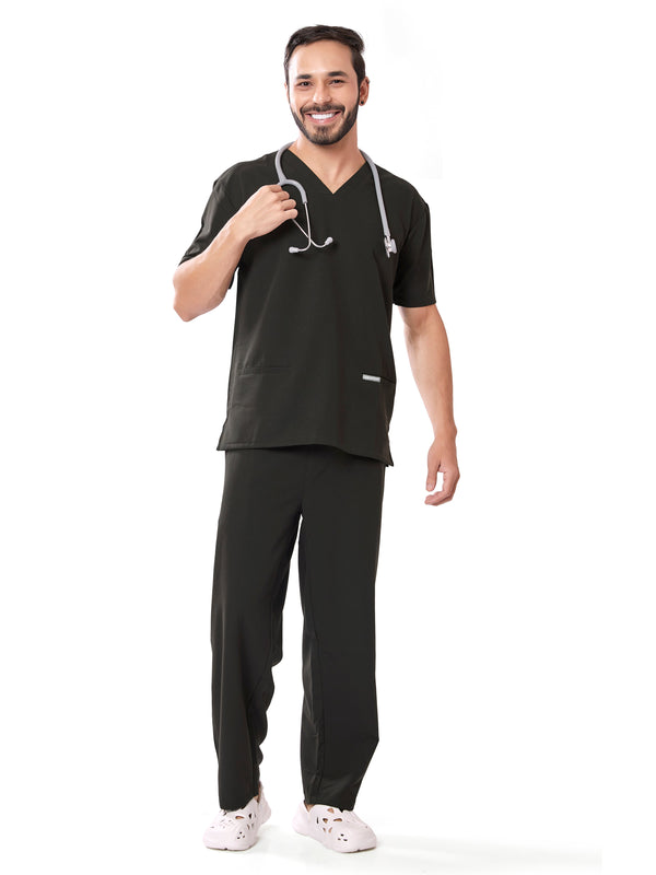 One Nation Raven V Neck Scrub Set For Men - Black