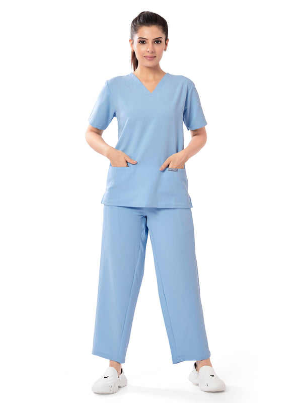 Raven 4 Way V Neck 7 Pocket Scrub Set Cerulean