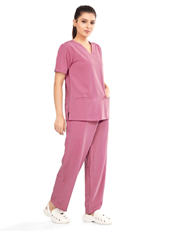 Raven 4 Way V Neck 7 Pocket Scrub Set Rosegold