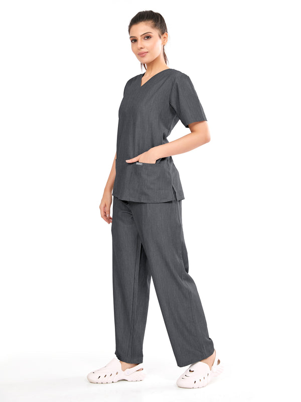 Raven 4 Way V Neck 7 Pocket Scrub Set Charcoal Grey