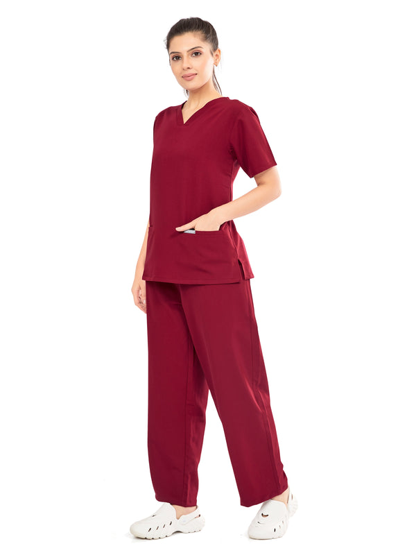 Raven 4 Way V Neck 7 Pocket Scrub Set Rosewood