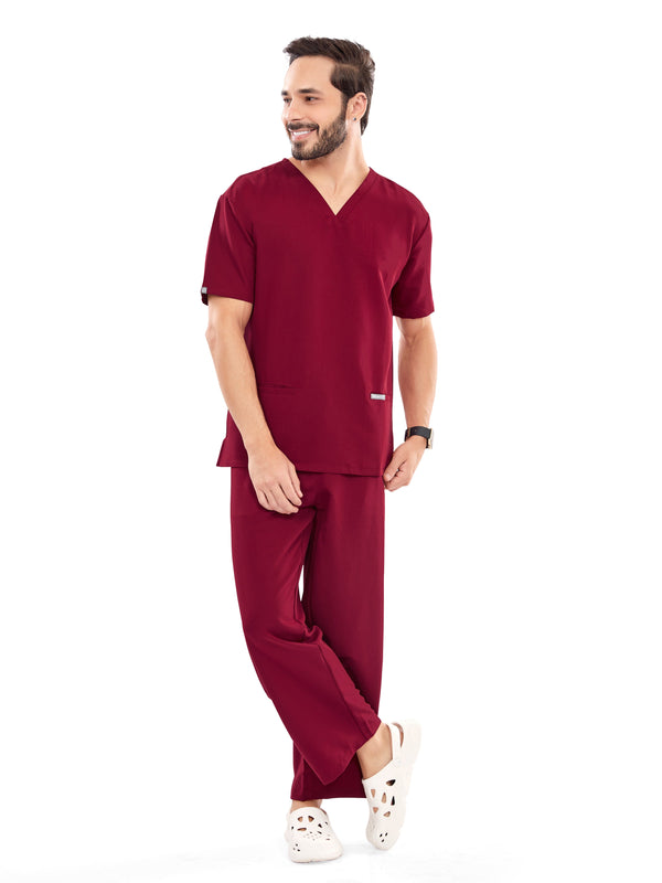 One Nation Raven V Neck Scrub Set For Men - Rose Wood